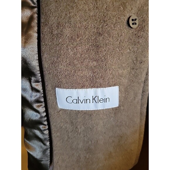 Calvin Klein Wool Cashmere Blend Pea Coat Brown Women’s Size XL Collared - Picture 4 of 10